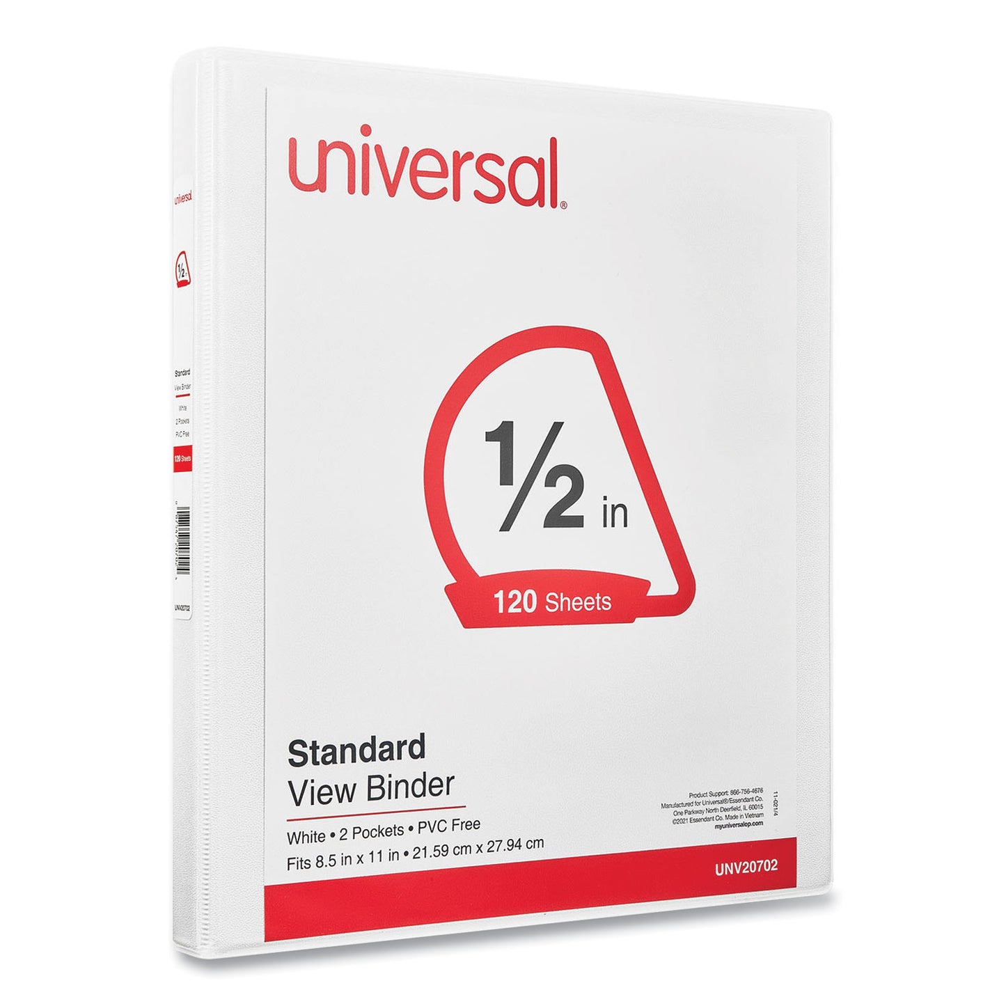 Universal Slant D-Ring View Binder, 3 Rings, 0.5" Capacity, 11 x 8.5, White (20702)