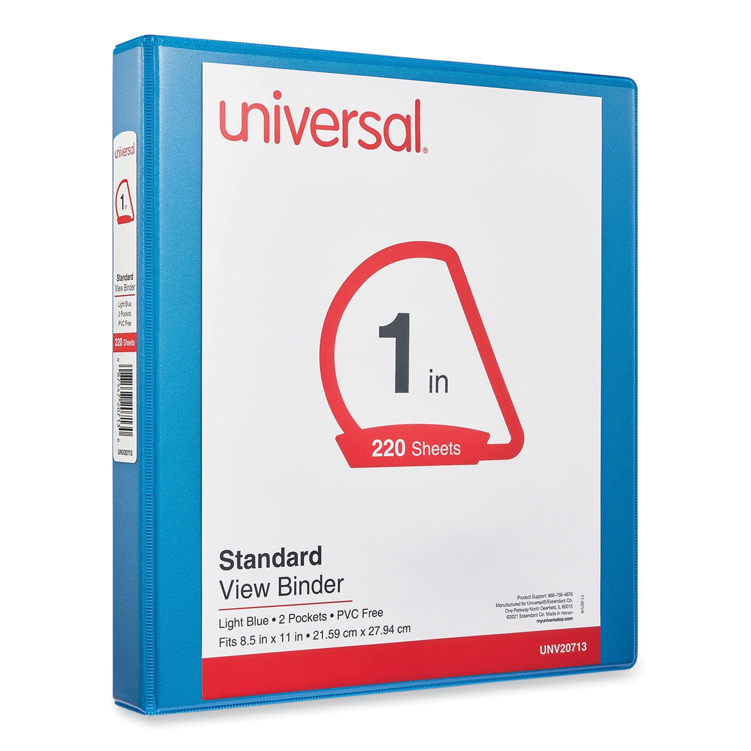 Universal Slant D-Ring View Binder, 3 Rings, 1" Capacity, 11 x 8.5, Light Blue (20713)