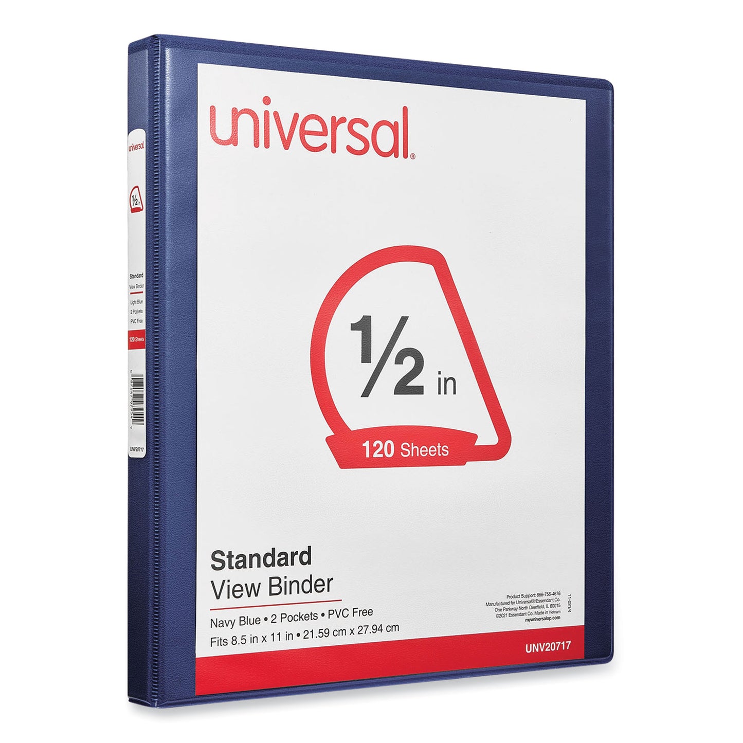 Universal Slant D-Ring View Binder, 3 Rings, 0.5" Capacity, 11 x 8.5, Navy Blue (20717)