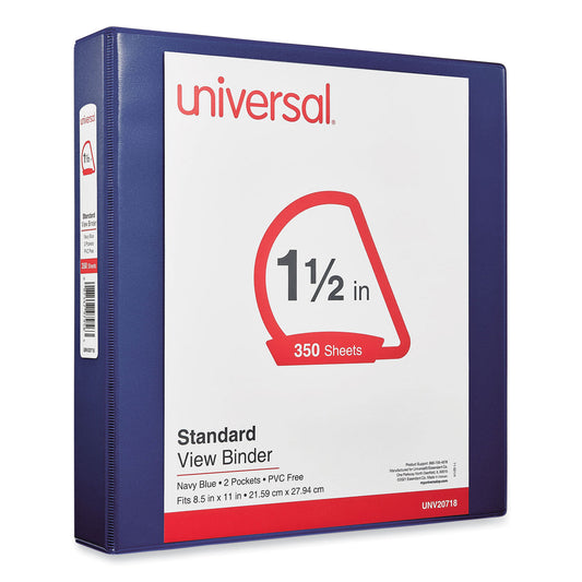 Universal Slant D-Ring View Binder, 3 Rings, 1.5" Capacity, 11 x 8.5, Navy Blue (20718)