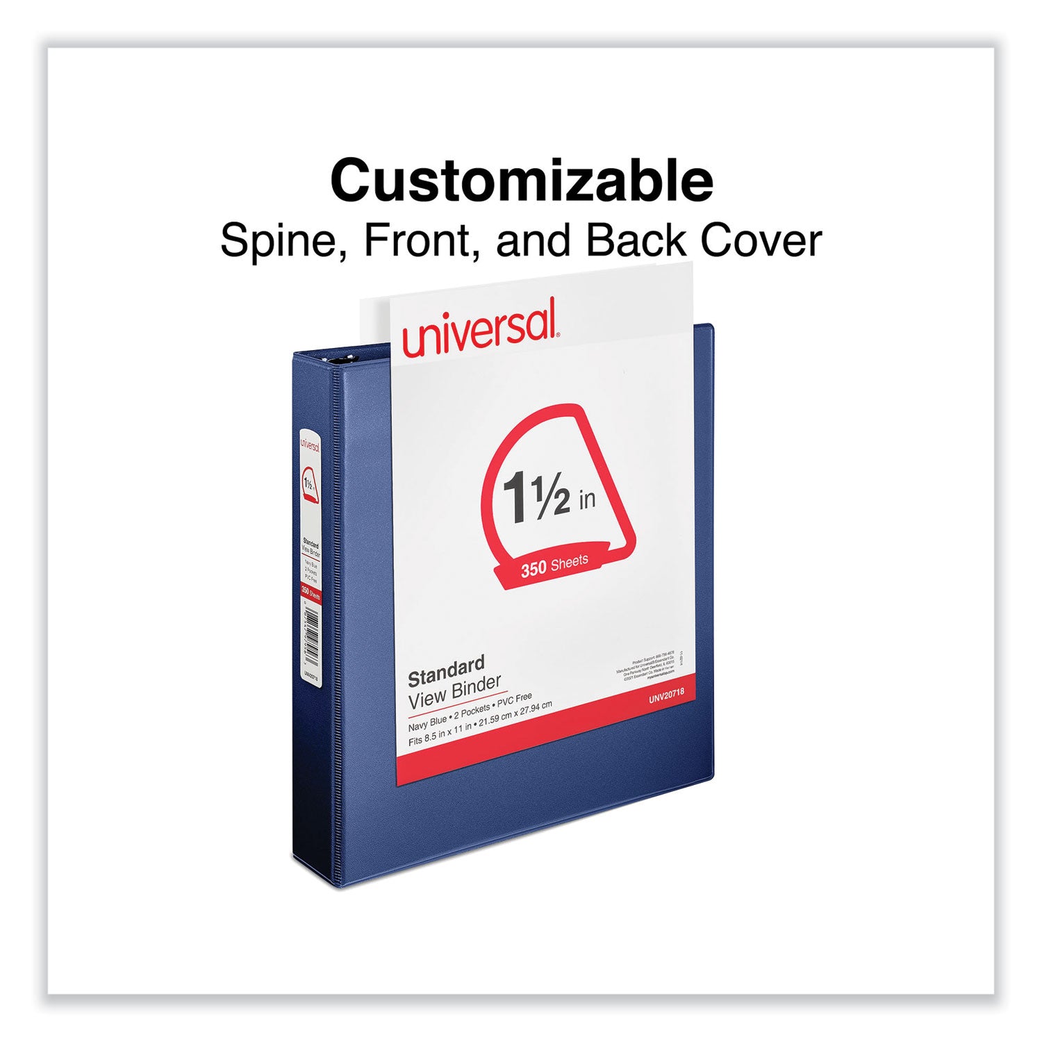 Universal Slant D-Ring View Binder, 3 Rings, 1.5" Capacity, 11 x 8.5, Navy Blue (20718)