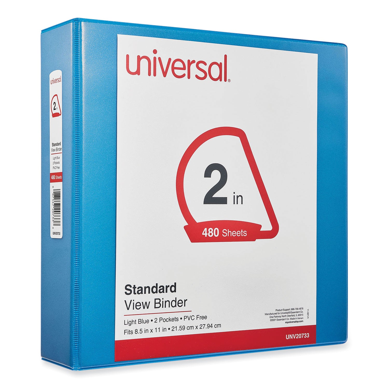 Universal Slant D-Ring View Binder, 3 Rings, 2" Capacity, 11 x 8.5, Light Blue (20733)