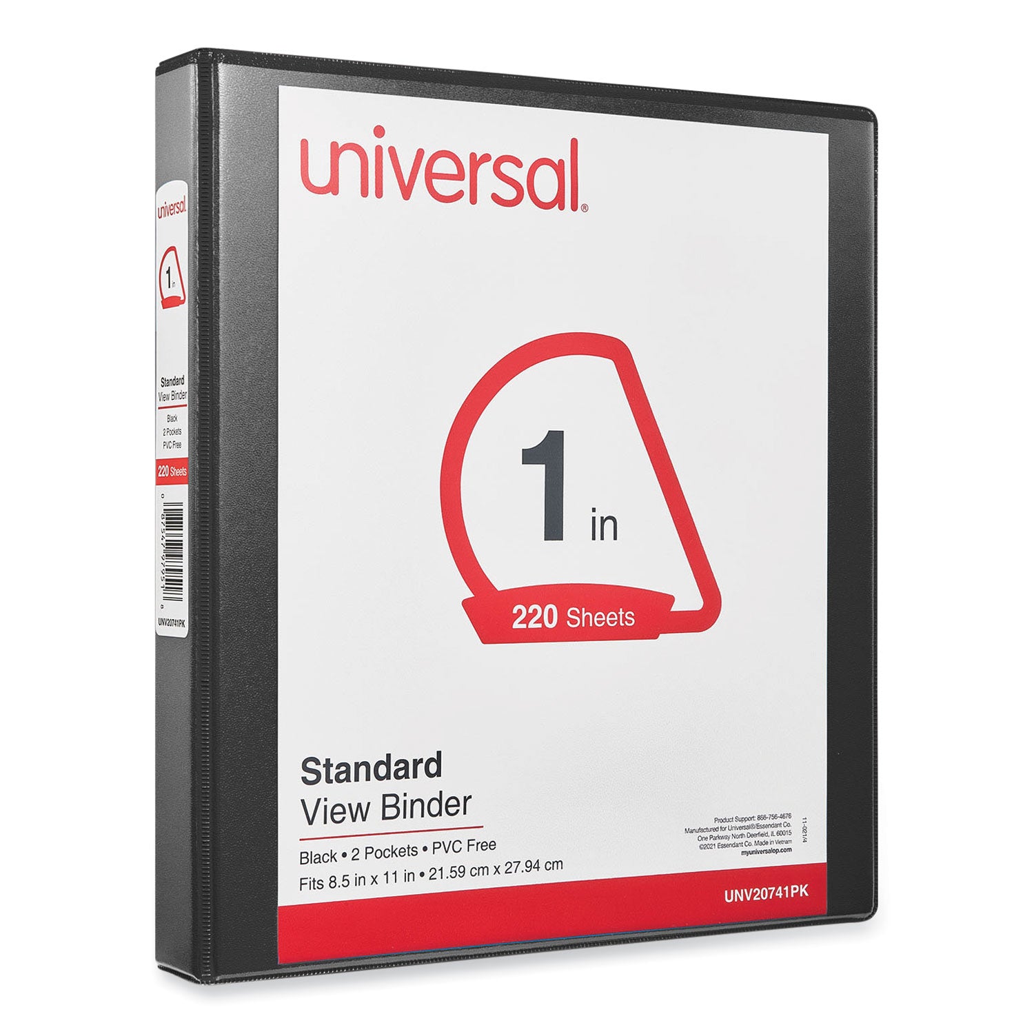 Universal Slant D-Ring View Binder, 3 Rings, 1" Capacity, 11 x 8.5, Black, 12/Carton (20741PK)