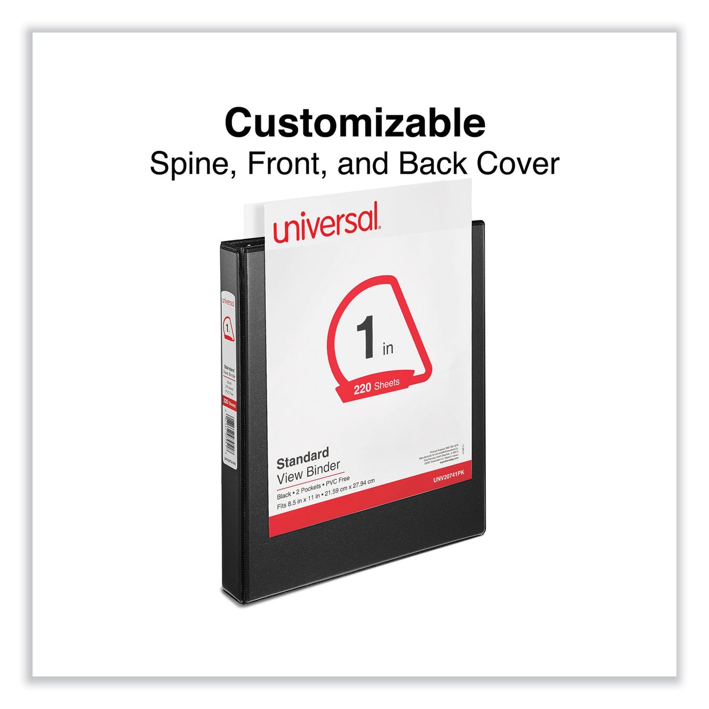 Universal Slant D-Ring View Binder, 3 Rings, 1" Capacity, 11 x 8.5, Black, 12/Carton (20741PK)