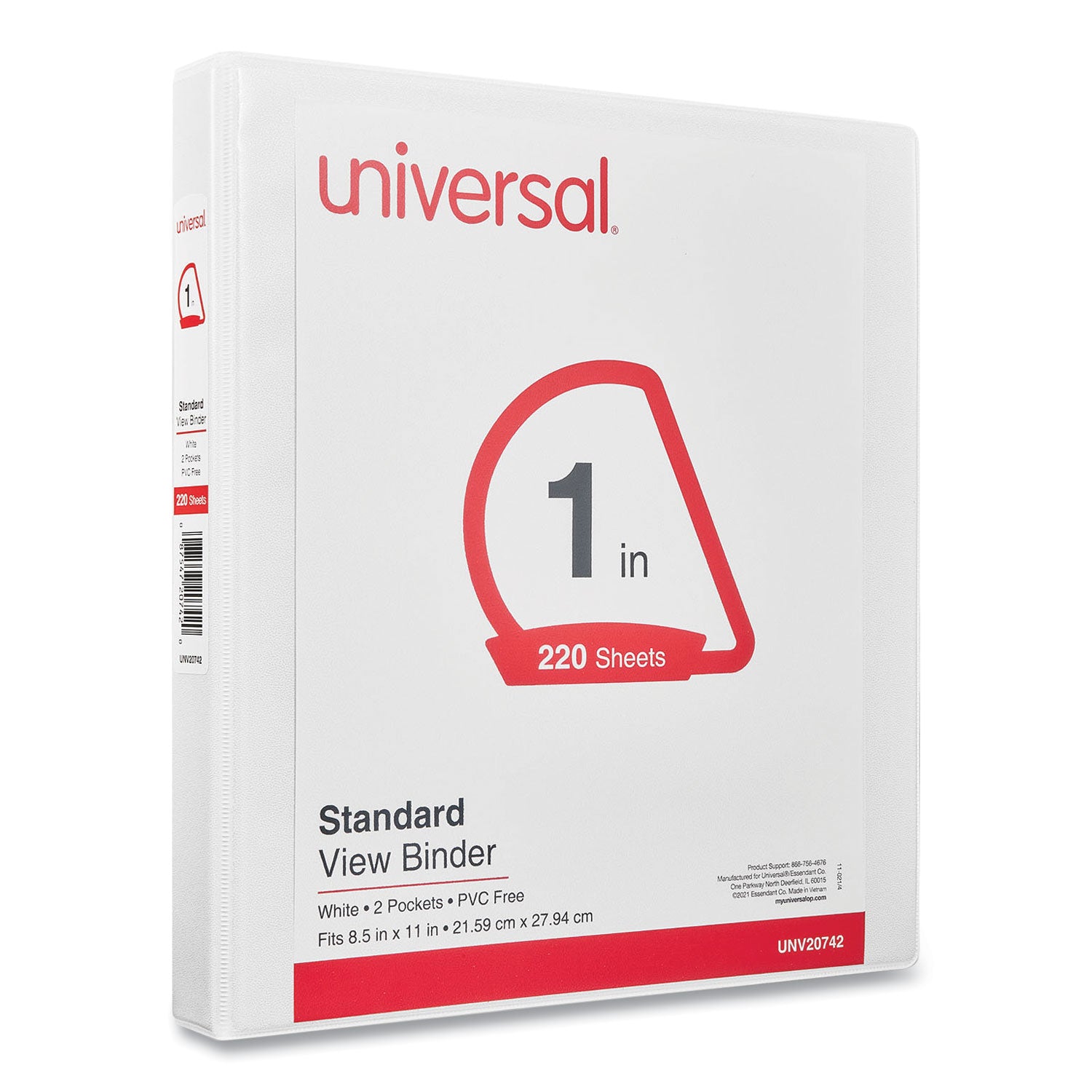 Universal Slant D-Ring View Binder, 3 Rings, 1" Capacity, 11 x 8.5, White, 4/Pack (20742PK)