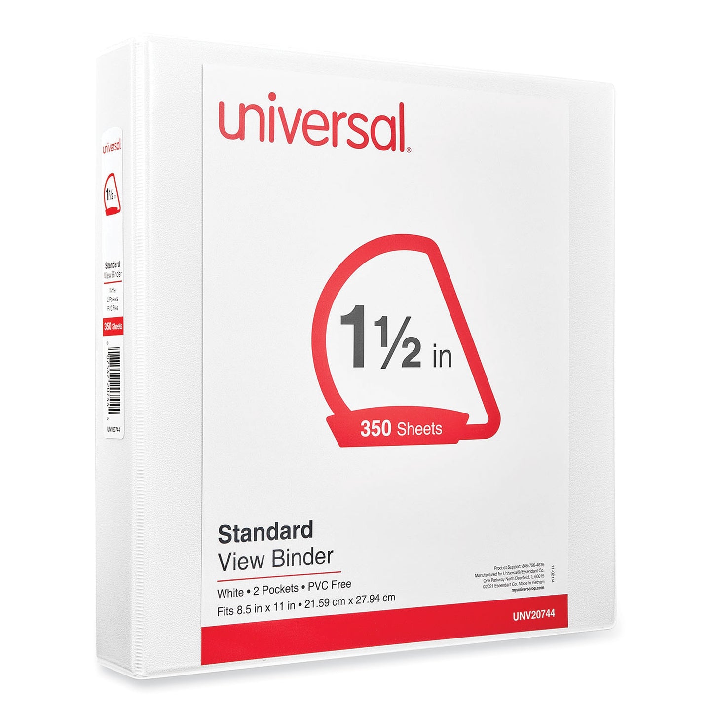 Universal Slant D-Ring View Binder, 3 Rings, 1.5" Capacity, 11 x 8.5, White (20744)