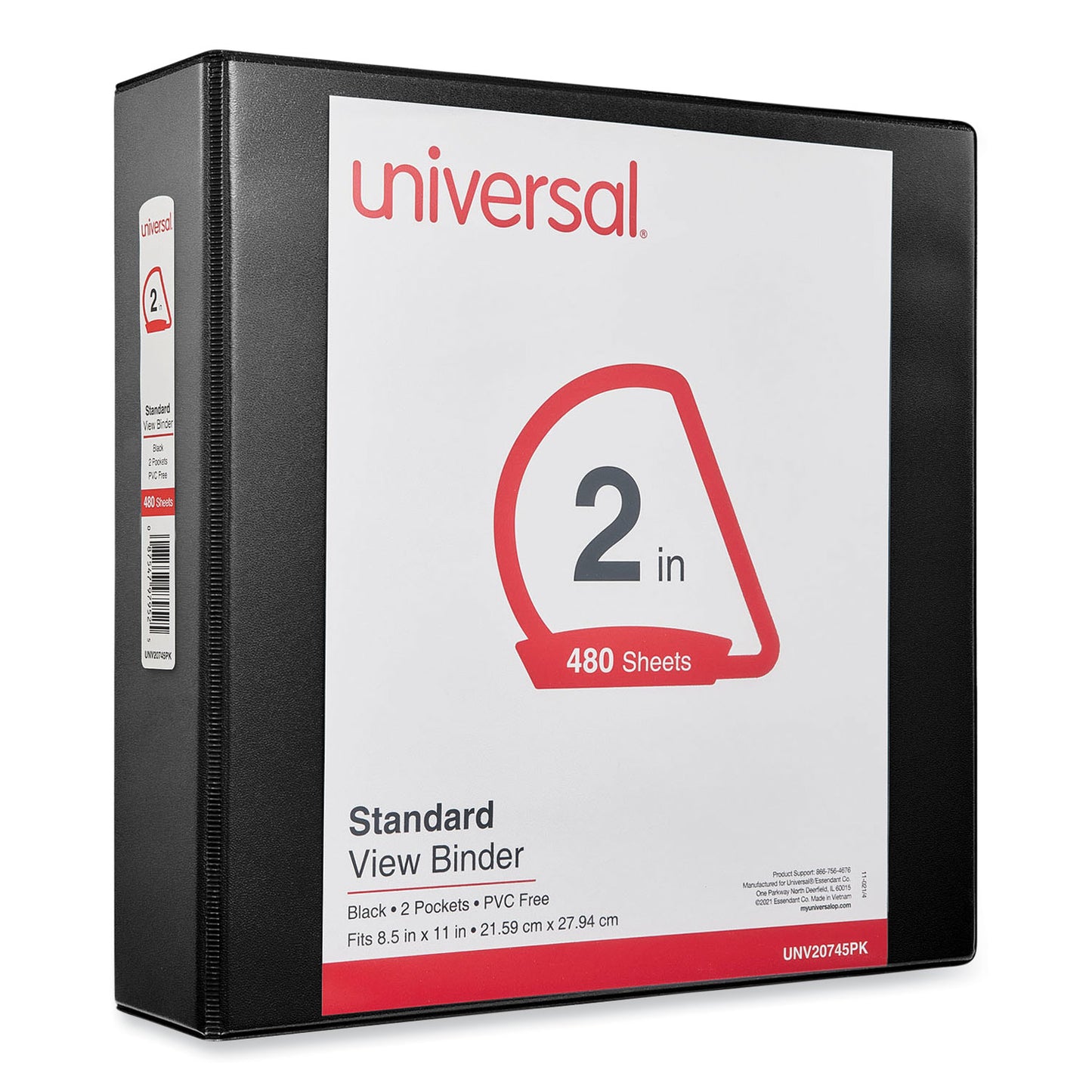 Universal Slant D-Ring View Binder, 3 Rings, 2" Capacity, 11 x 8.5, Black, 6/Carton (20745PK)