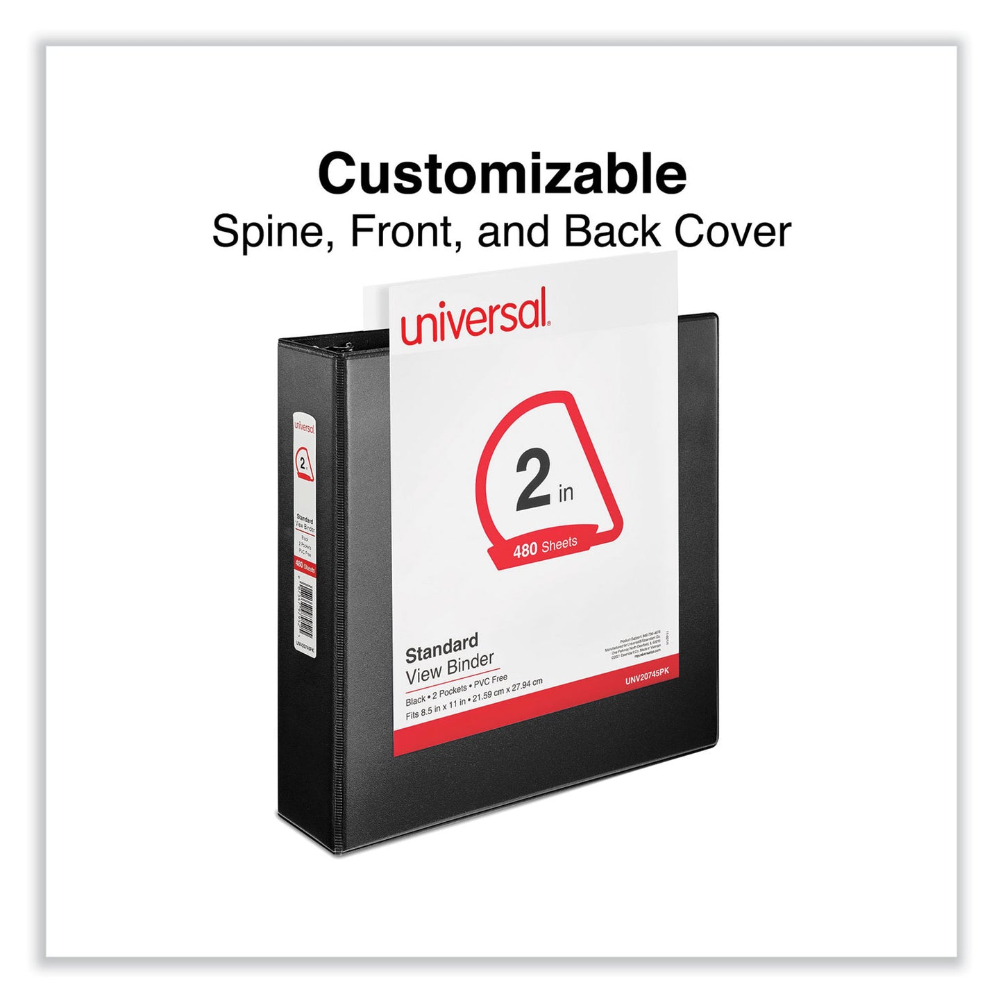 Universal Slant D-Ring View Binder, 3 Rings, 2" Capacity, 11 x 8.5, Black, 6/Carton (20745PK)