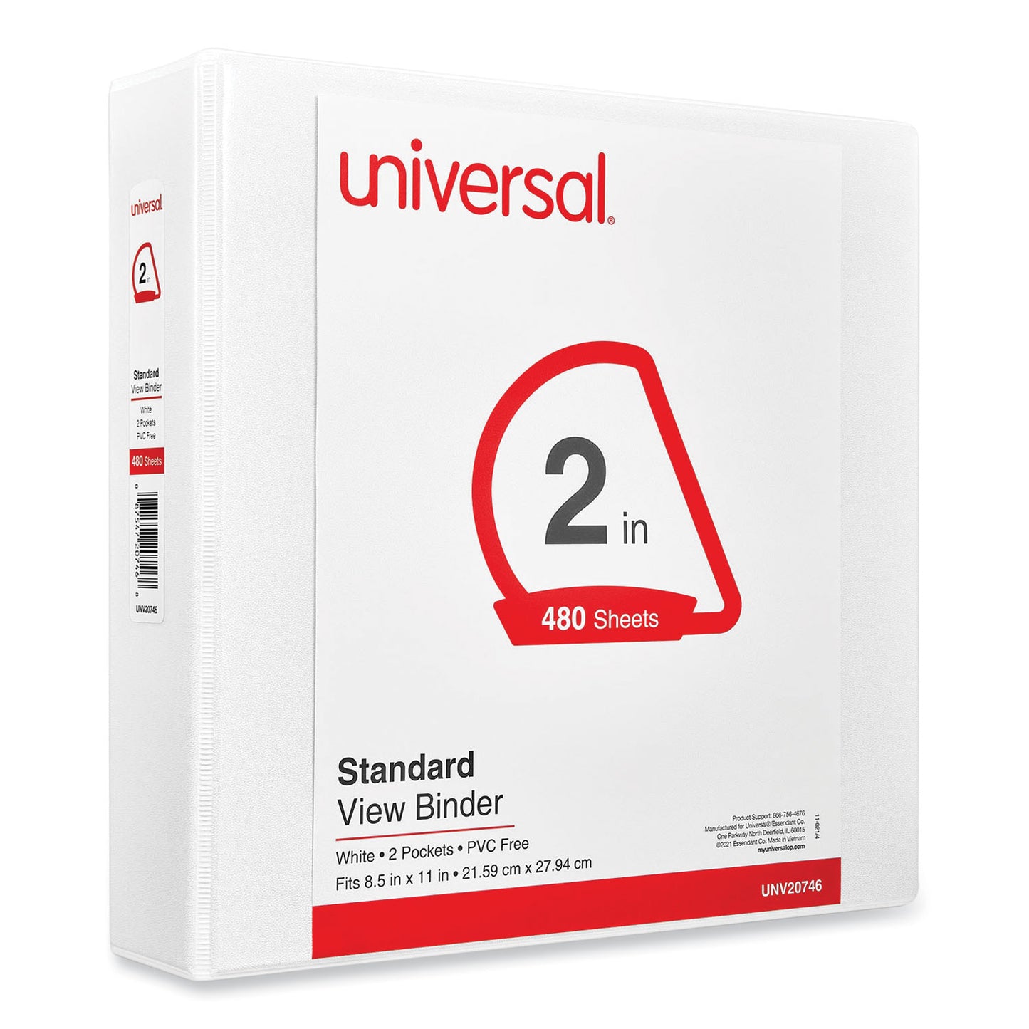 Universal Slant D-Ring View Binder, 3 Rings, 2" Capacity, 11 x 8.5, White (20746)