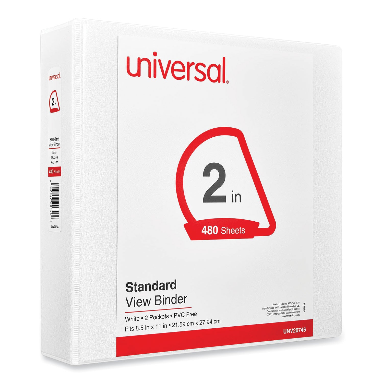 Universal Slant D-Ring View Binder, 3 Rings, 2" Capacity, 11 x 8.5, White (20746)