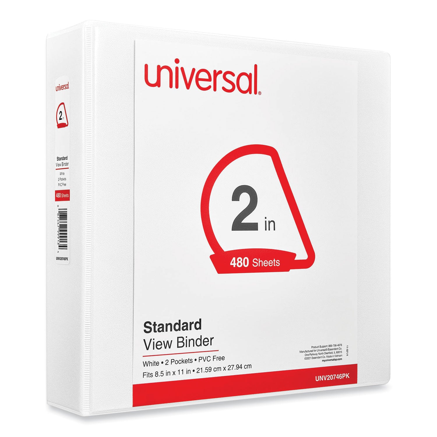 Universal Slant D-Ring View Binder, 3 Rings, 2" Capacity, 11 x 8.5, White, 4/Pack (20746PK)