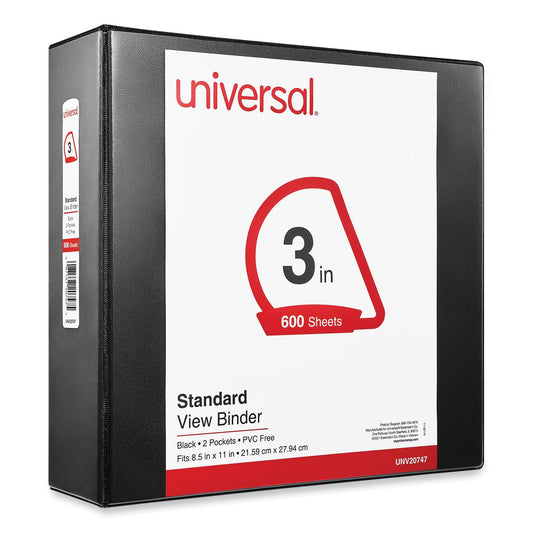 Universal Slant D-Ring View Binder, 3 Rings, 3" Capacity, 11 x 8.5, Black (20747)