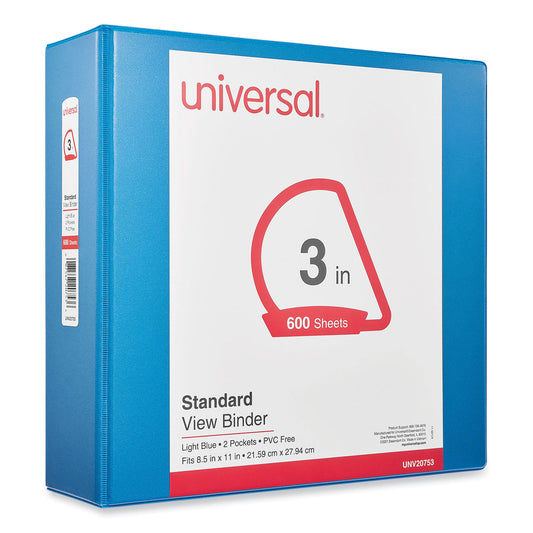 Universal Slant D-Ring View Binder, 3 Rings, 3" Capacity, 11 x 8.5, Light Blue (20753)