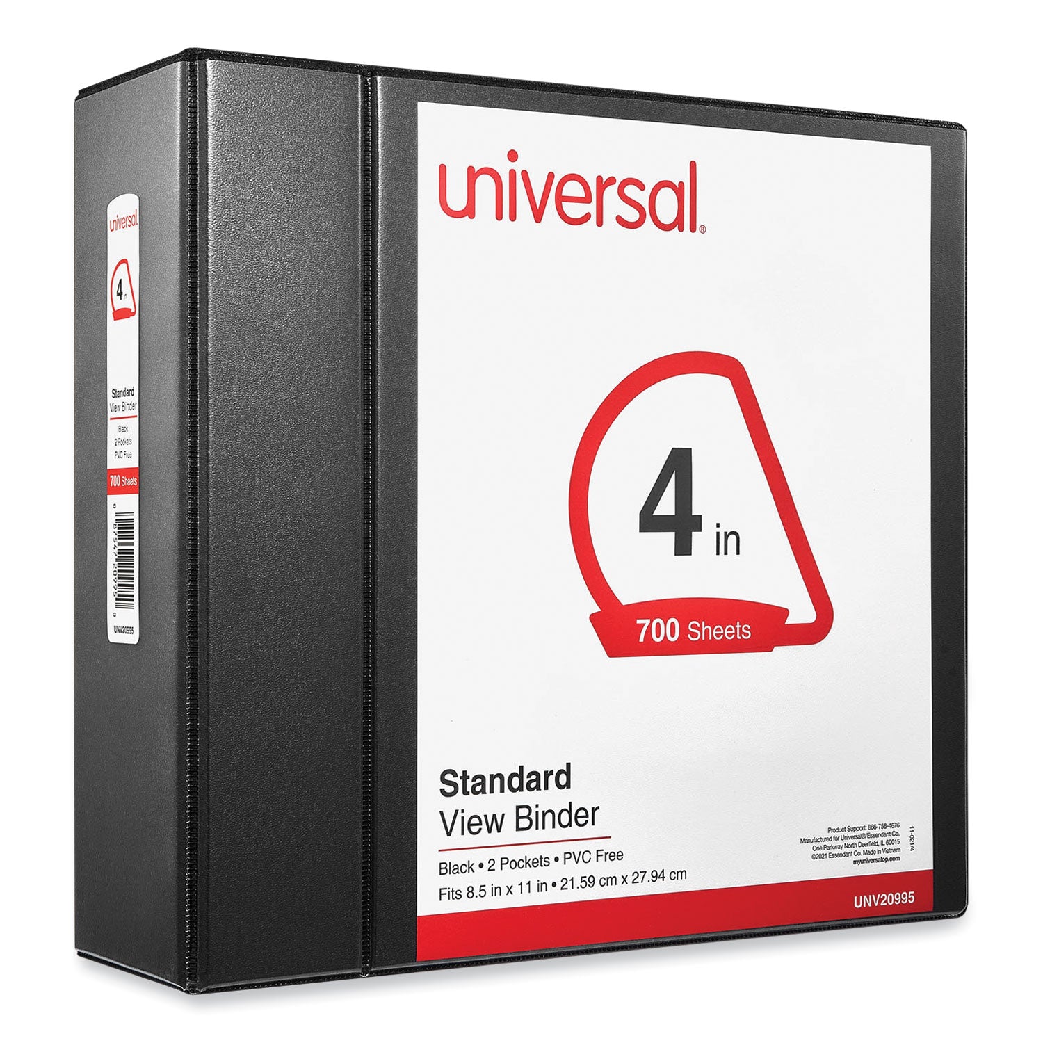 Universal Slant D-Ring View Binder, 3 Rings, 4" Capacity, 11 x 8.5, Black (20995)