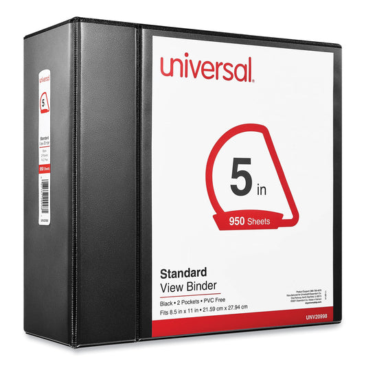 Universal Slant D-Ring View Binder, 3 Rings, 5" Capacity, 11 x 8.5, Black (20998)