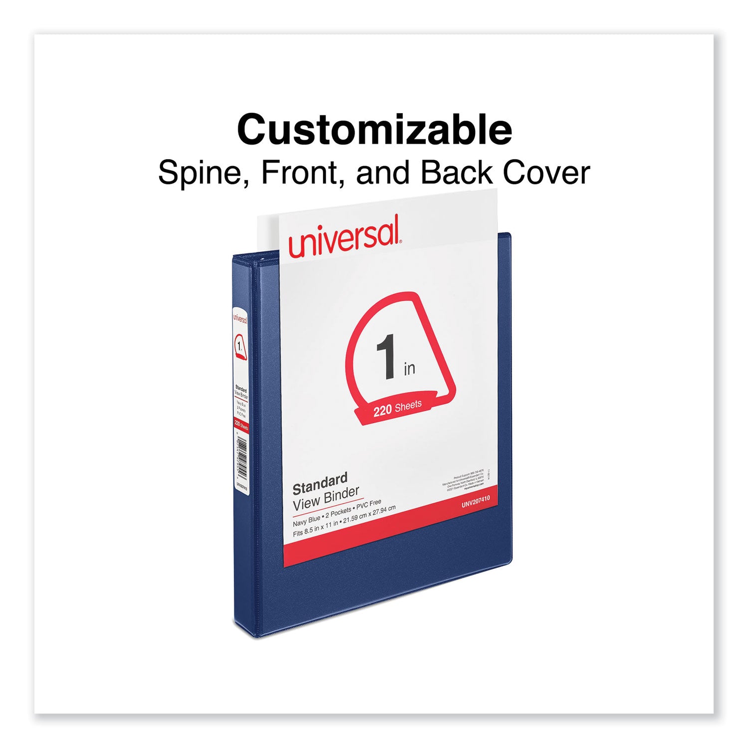 Universal Slant D-Ring View Binder, 3 Rings, 1" Capacity, 11 x 8.5, Navy Blue (207410)