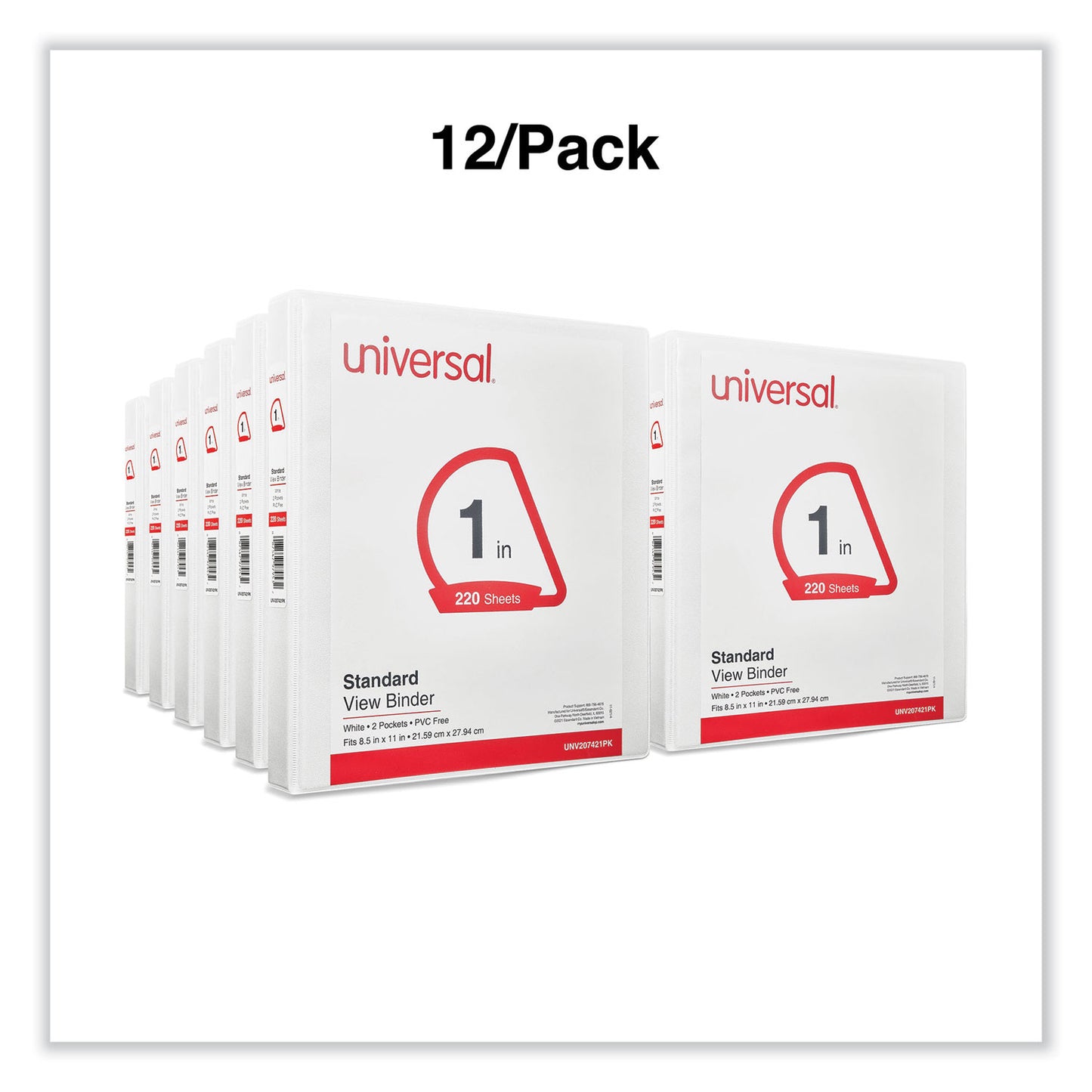 Universal Slant D-Ring View Binder, 3 Rings, 1" Capacity, 11 x 8.5, White, 12/Carton (207421PK)