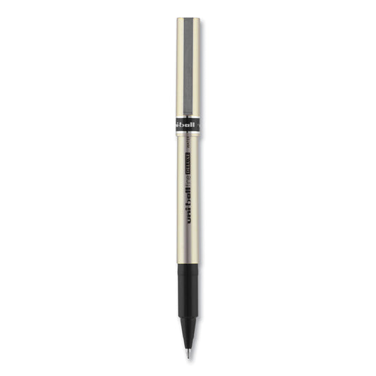 uni-ball Deluxe Roller Ball Pen, Stick, Fine 0.7 mm, Black Ink, Champagne/Black Barrel, Dozen (60052)