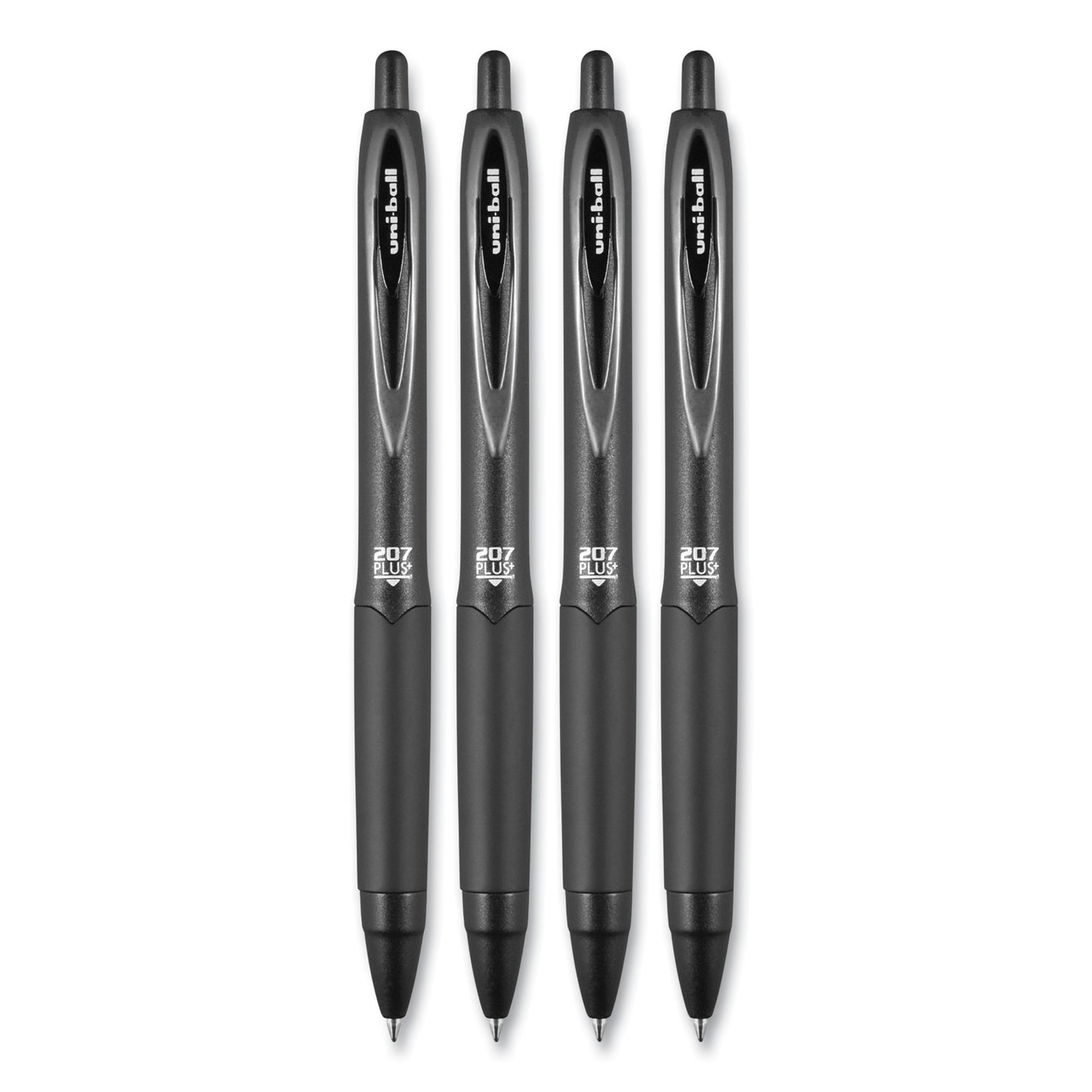 uni-ball 207 Plus+ Gel Pen, Retractable, Medium 0.7 mm, Black Ink, Black Barrel, 4/Pack (70460)