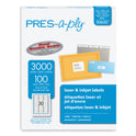 PRES-a-ply Labels, Laser Printers, 1 x 2.63, White, 30/Sheet, 100 Sheets/Box (30600)