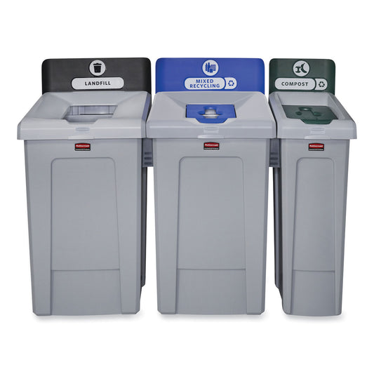 Rubbermaid Commercial Slim Jim Recycling Station 1-Stream, Mixed Recycling Station, 33 gal, Resin, Gray (2171557)