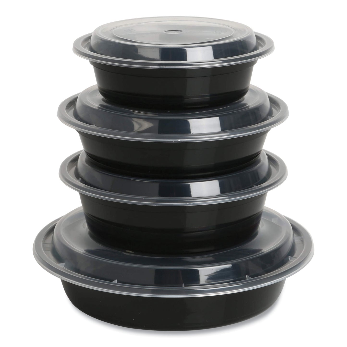 GEN Microwavable Food Container with Lid, Round, 32 oz, 7.28 x 7.28 x 2.55, Black/Clear, Plastic, 150/Carton (TORND32)