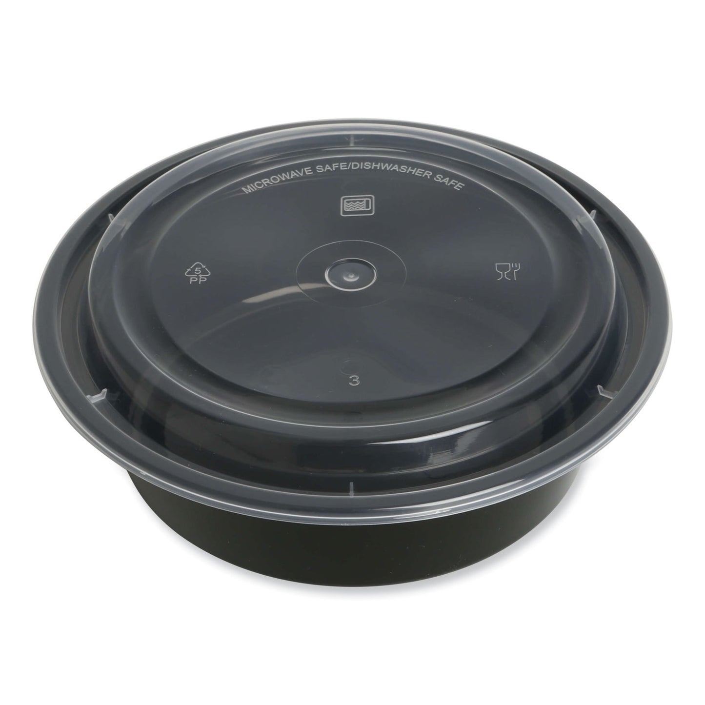 GEN Microwavable Food Container with Lid, Round, 32 oz, 7.28 x 7.28 x 2.55, Black/Clear, Plastic, 150/Carton (TORND32)