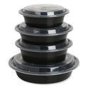 GEN Microwavable Food Container with Lid, Round, 24 oz, 7.28 x 7.28 x 1.96, Black/Clear, Plastic, 150/Carton (TORND24)