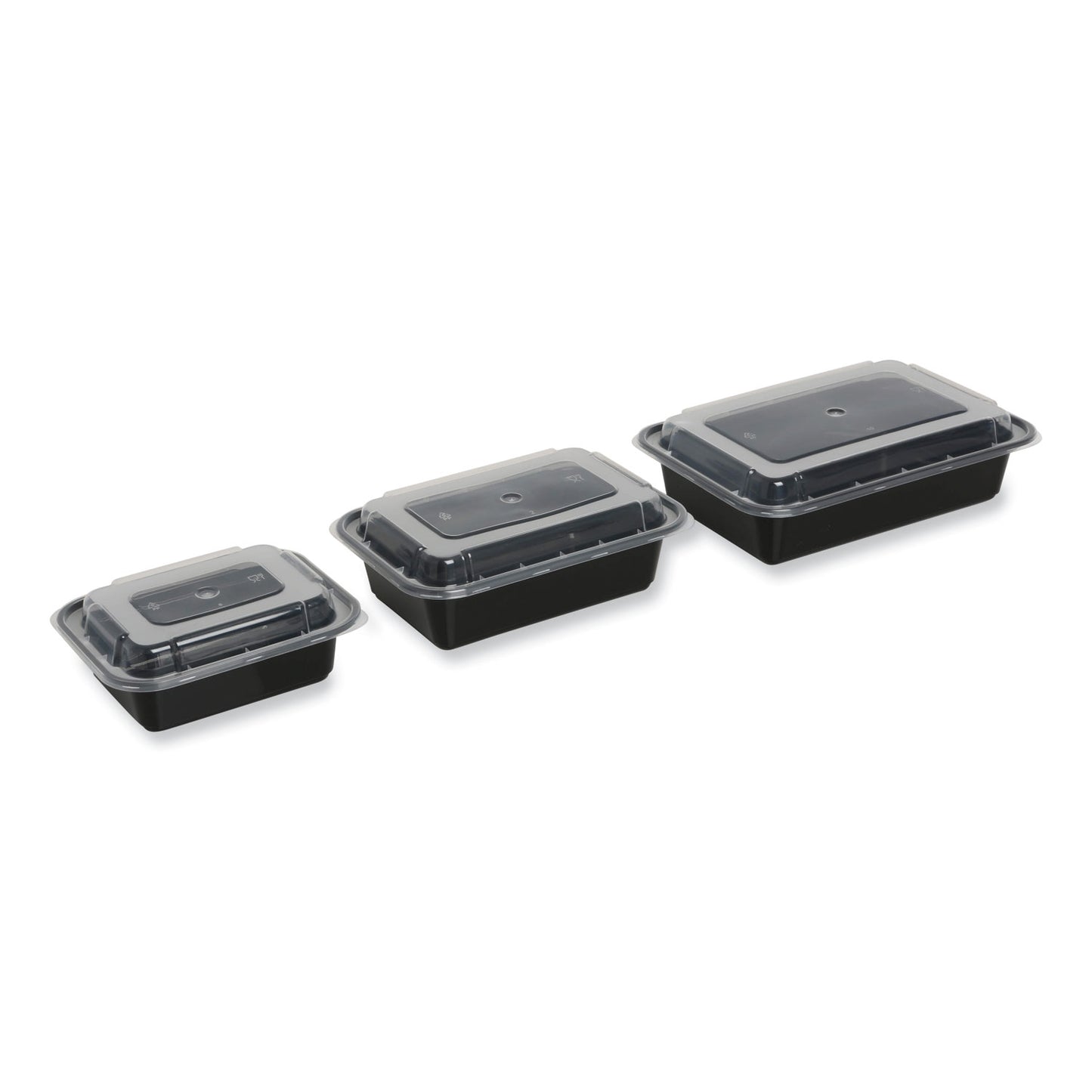 GEN Microwavable Food Container with Lid, Rectangular, 24 oz, 7.48 x 5.03 x 2.48, Black/Clear, Plastic, 150/Carton (TORECT24)