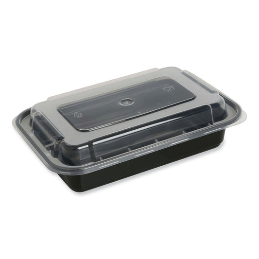 GEN Microwavable Food Container with Lid, Rectangular, 24 oz, 7.48 x 5.03 x 2.48, Black/Clear, Plastic, 150/Carton (TORECT24)