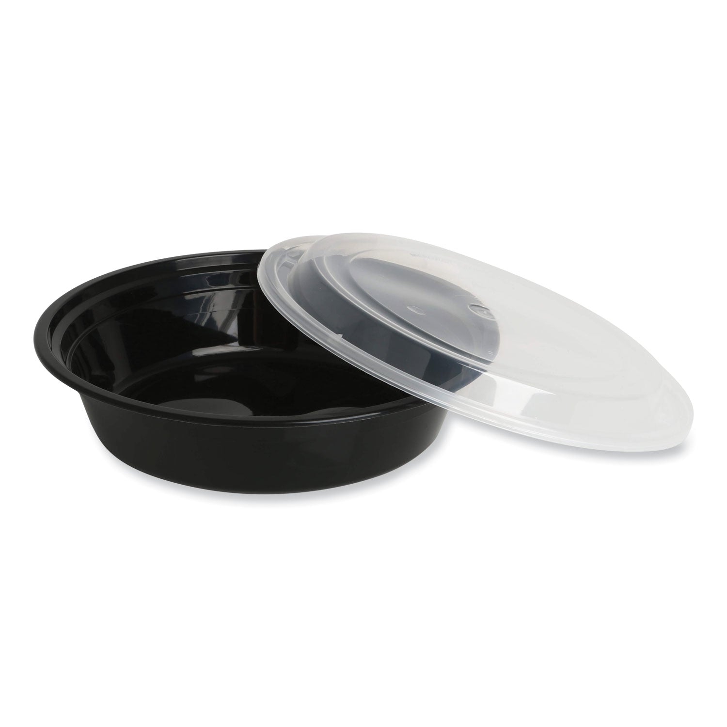 GEN Microwavable Food Container with Lid, Round, 24 oz, 7.28 x 7.28 x 1.96, Black/Clear, Plastic, 150/Carton (TORND24)