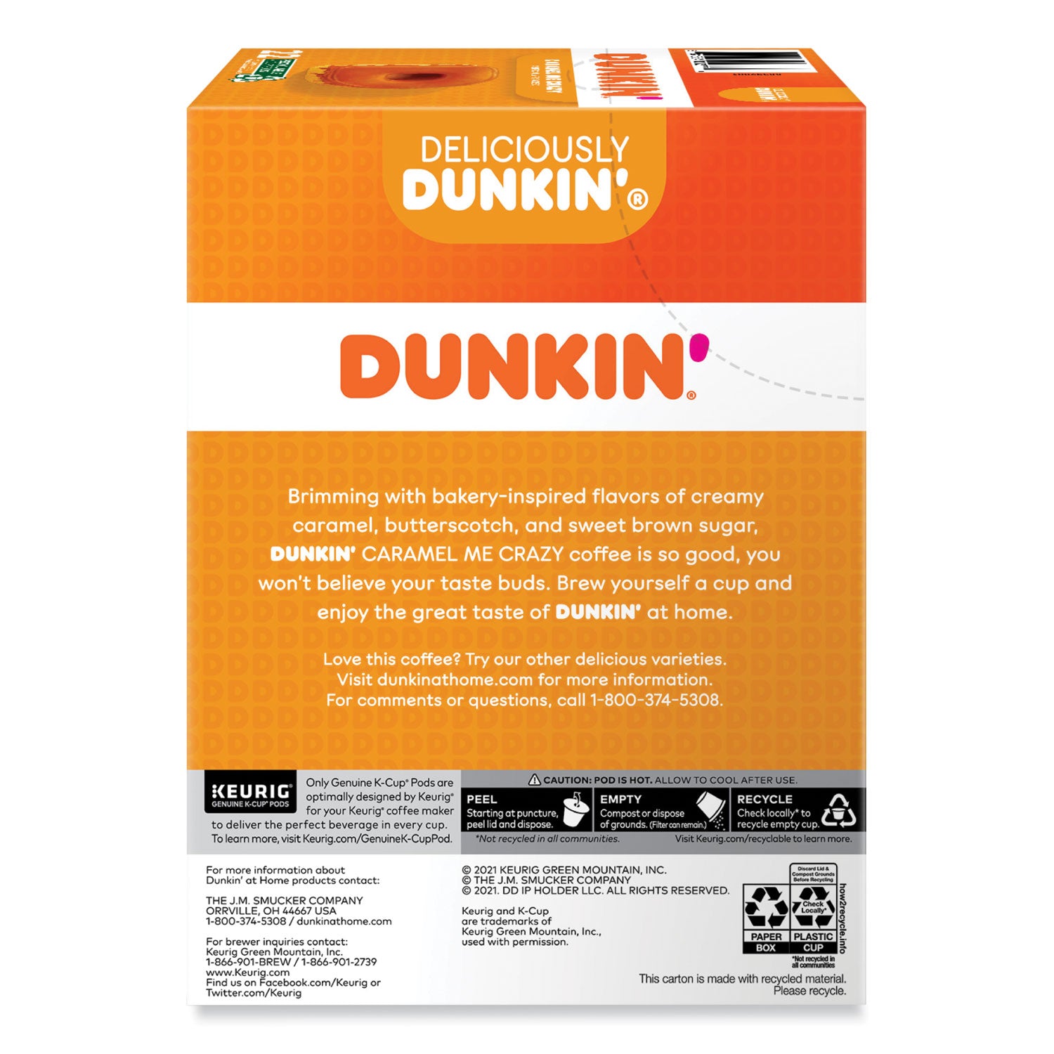 Dunkin Donuts K-Cup Pods, Caramel Me Crazy, 22/Box (1277)