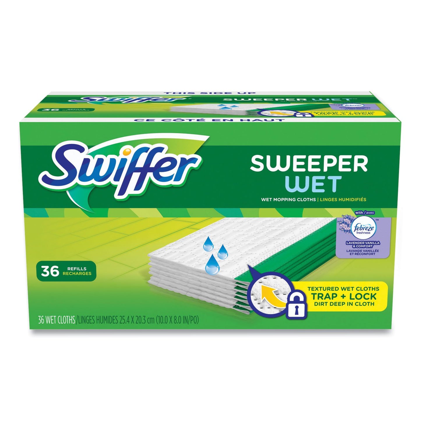 Swiffer Wet Refill Cloths, 10 x 8, Lavender Vanilla and Comfort, White, 36/Carton (55311)