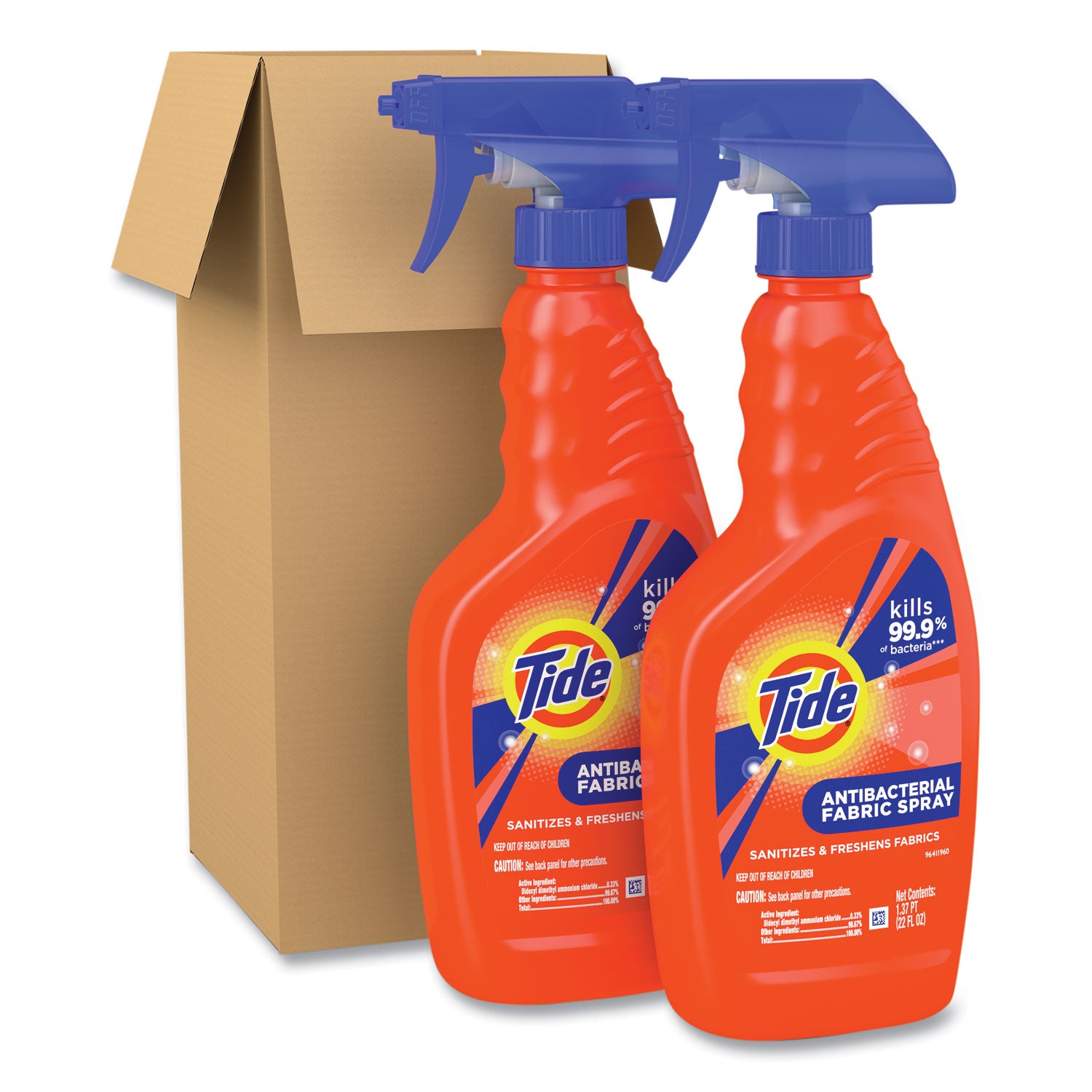 Tide Antibacterial Fabric Spray, Original Scent, 22 oz Spray Bottle, 2/Carton (28299)