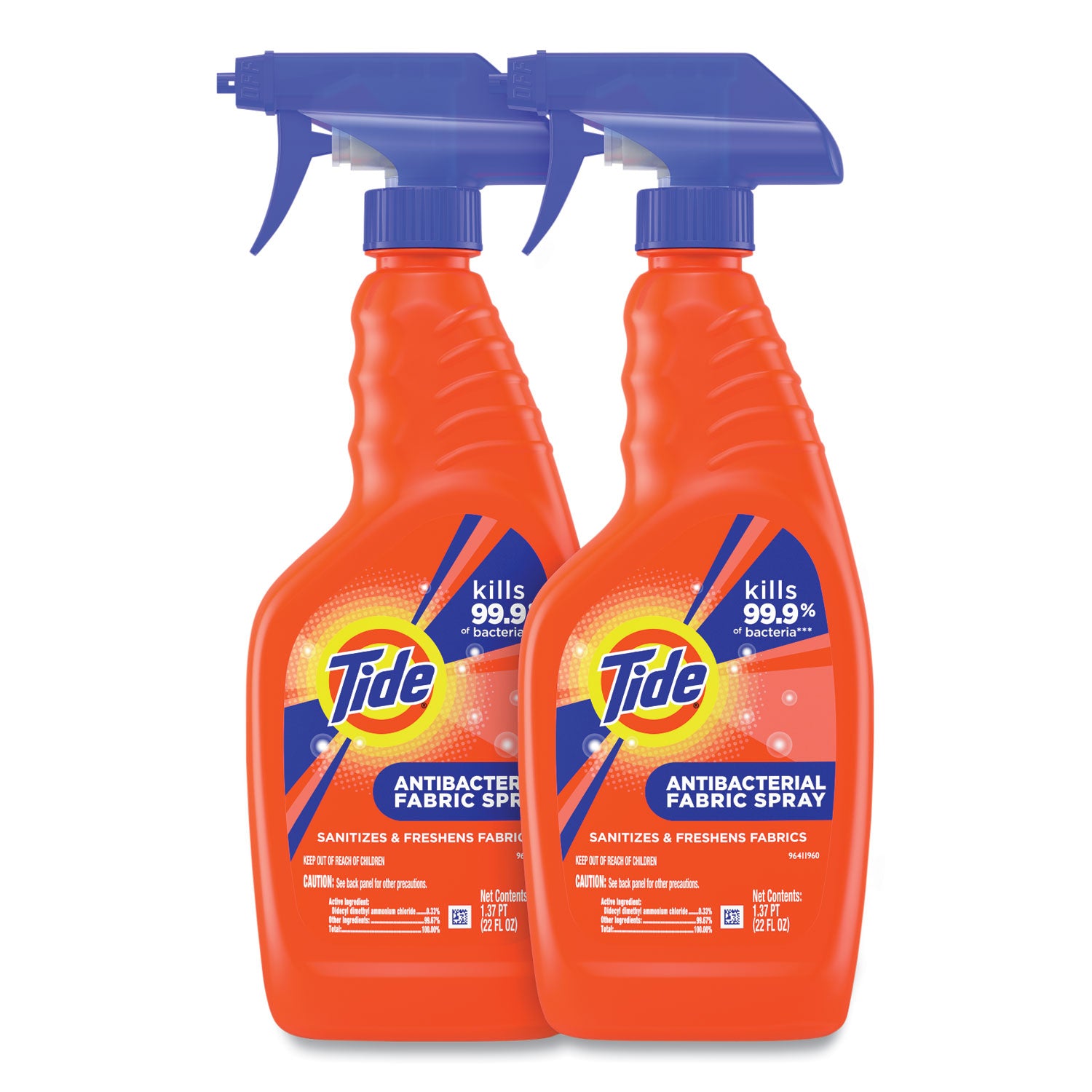 Tide Antibacterial Fabric Spray, Original Scent, 22 oz Spray Bottle, 2/Carton (28299)