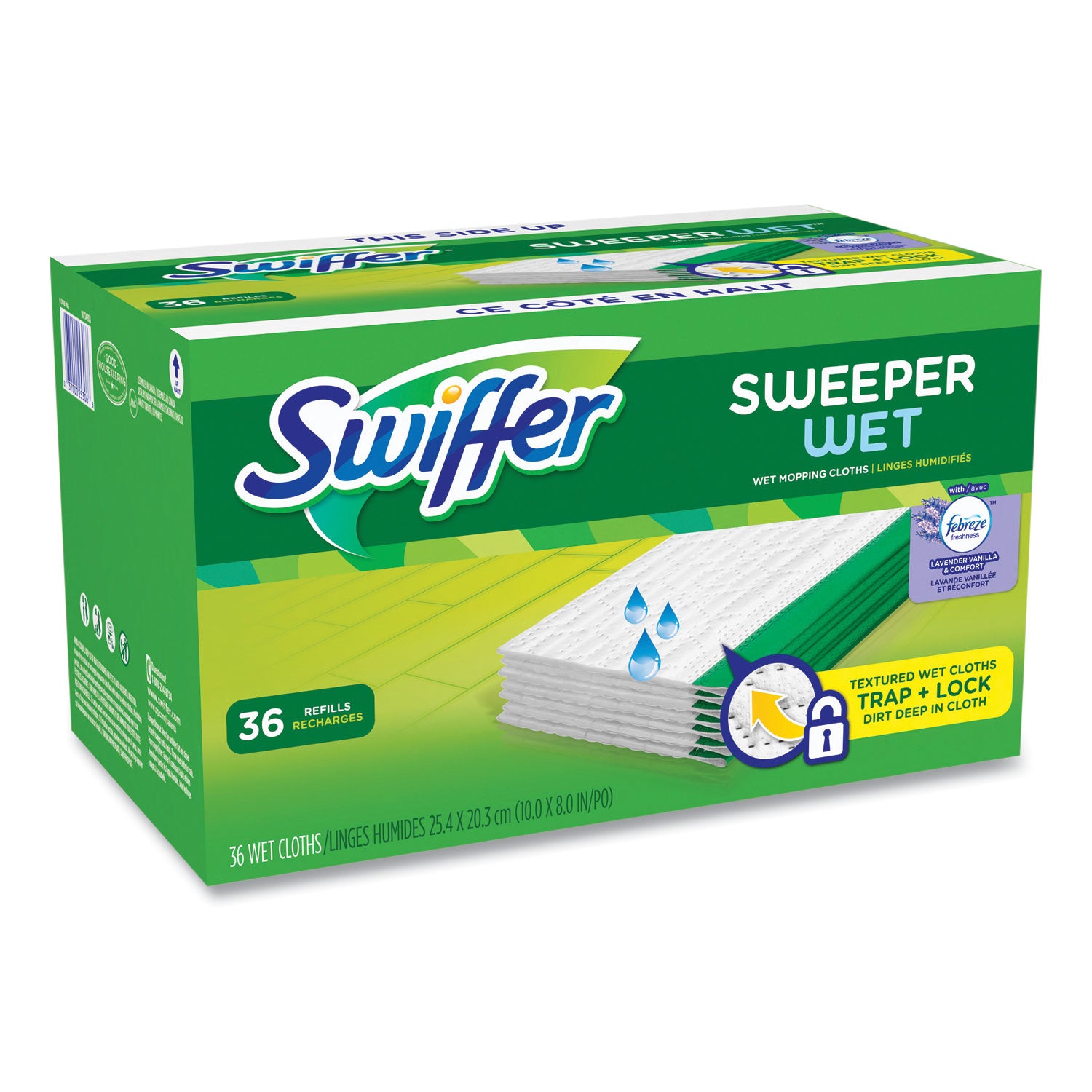 Swiffer Wet Refill Cloths, 10 x 8, Lavender Vanilla and Comfort, White, 36/Carton (55311)