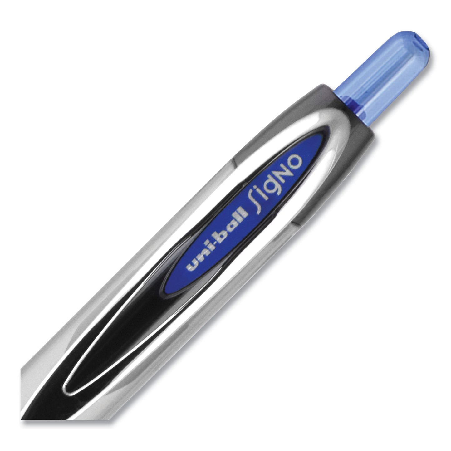 uni-ball Signo 207 Needle Point Gel Pen, Retractable, Medium 0.7 mm, Blue Ink, Clear/Black/Blue Barrel, Dozen (1736098)