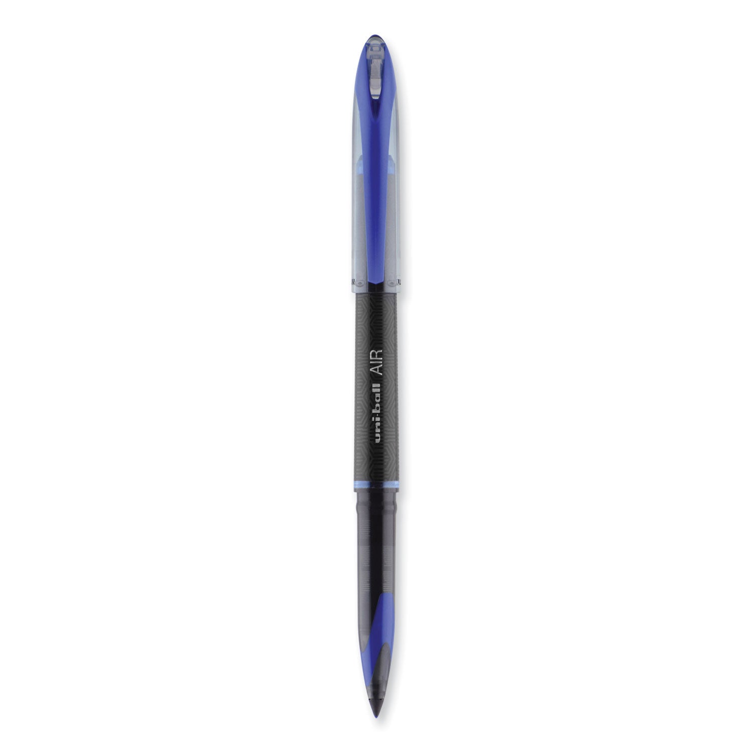 uni-ball AIR Porous Roller Ball Pen, Stick, Medium 0.7 mm, Blue Ink, Black/Blue Barrel, Dozen (1927701)