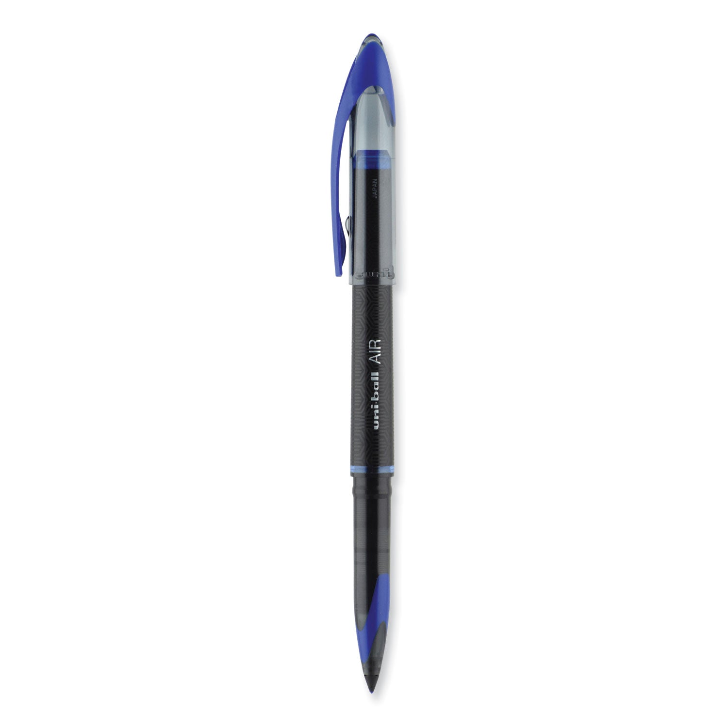 uni-ball AIR Porous Roller Ball Pen, Stick, Medium 0.7 mm, Blue Ink, Black/Blue Barrel, Dozen (1927701)