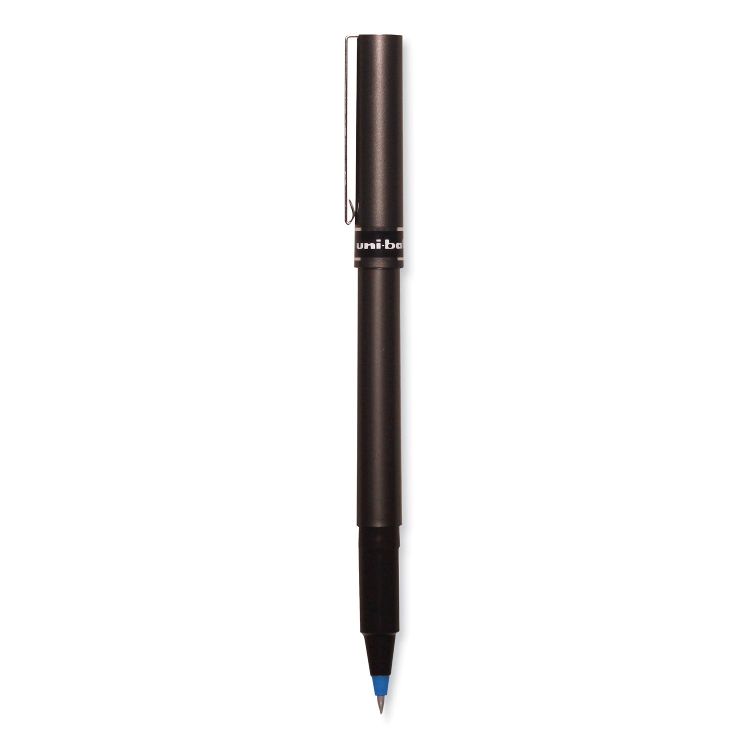 uni-ball Deluxe Roller Ball Pen, Stick, Extra-Fine 0.5 mm, Blue Ink, Metallic Gray/Black/Blue Barrel, Dozen (60027)