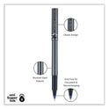 uni-ball Deluxe Roller Ball Pen, Stick, Extra-Fine 0.5 mm, Blue Ink, Metallic Gray/Black/Blue Barrel, Dozen (60027)