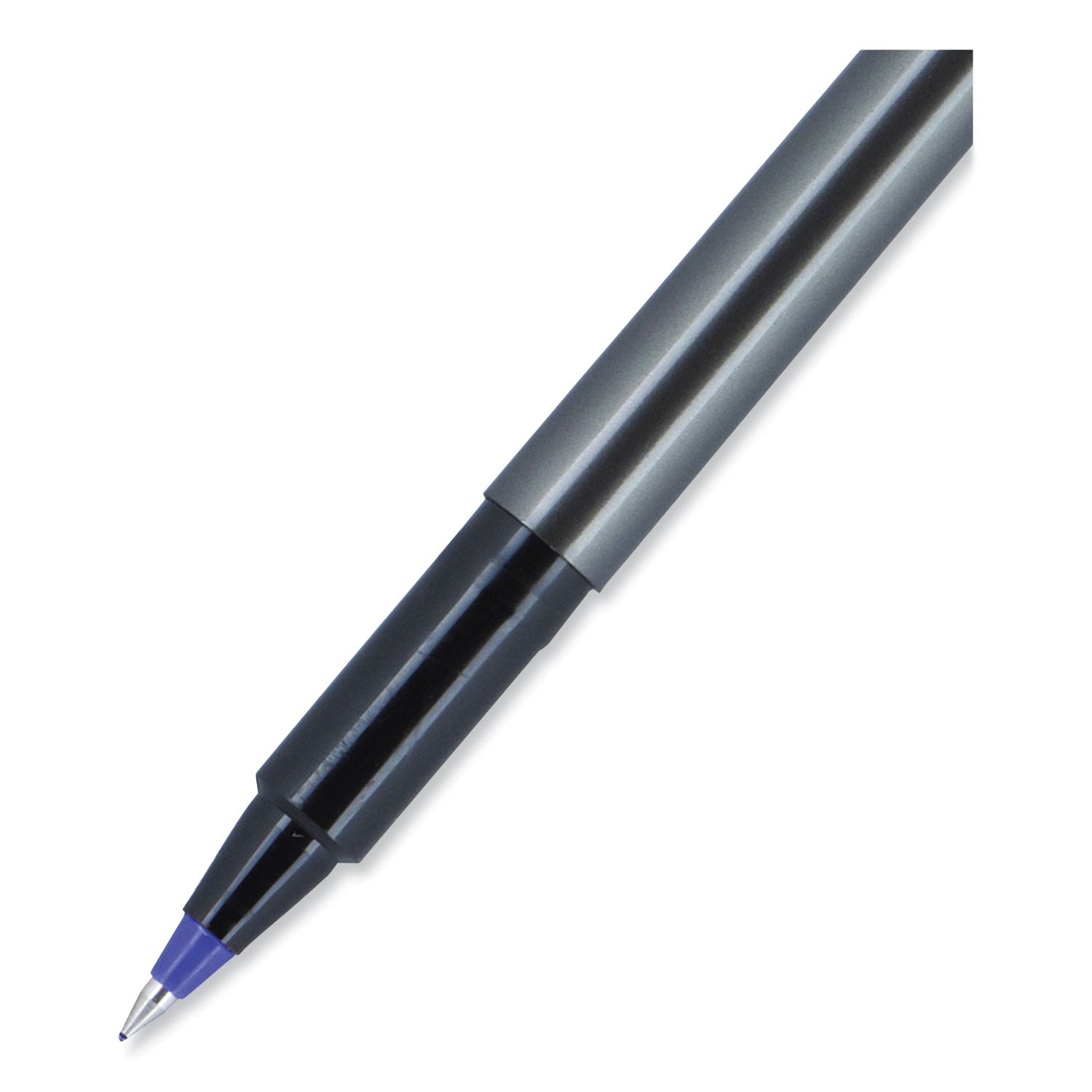 uni-ball Deluxe Roller Ball Pen, Stick, Extra-Fine 0.5 mm, Blue Ink, Metallic Gray/Black/Blue Barrel, Dozen (60027)