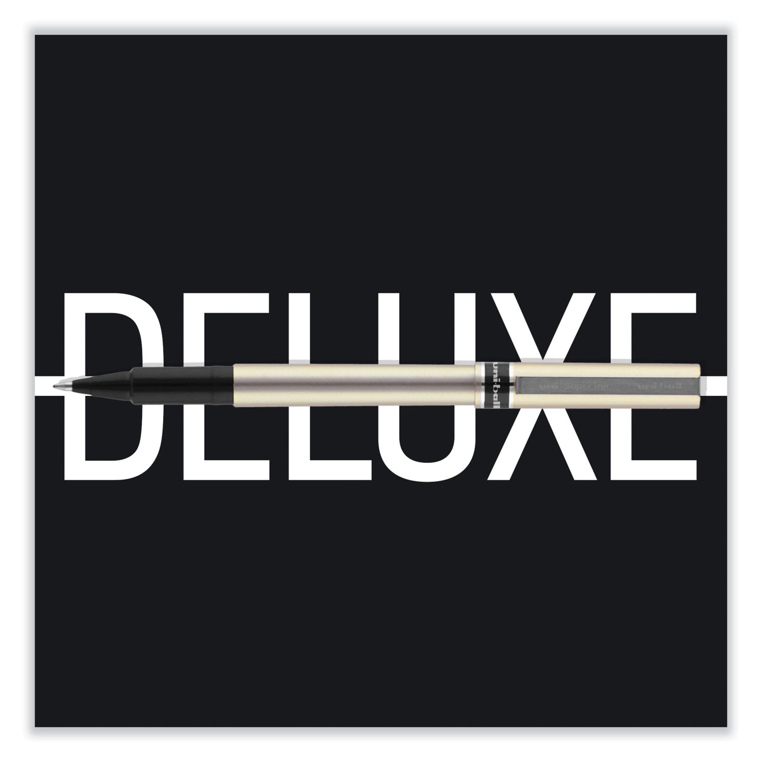 uni-ball Deluxe Roller Ball Pen, Stick, Extra-Fine 0.5 mm, Blue Ink, Metallic Gray/Black/Blue Barrel, Dozen (60027)