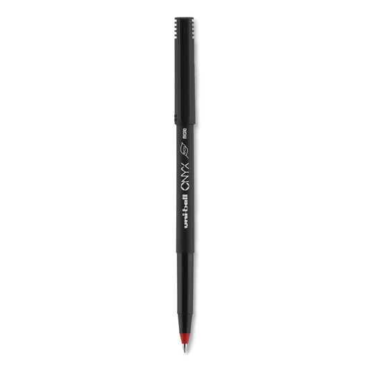 uni-ball ONYX Roller Ball Pen, Stick, Extra-Fine 0.5 mm, Red Ink, Black/Red Barrel, Dozen (60042)