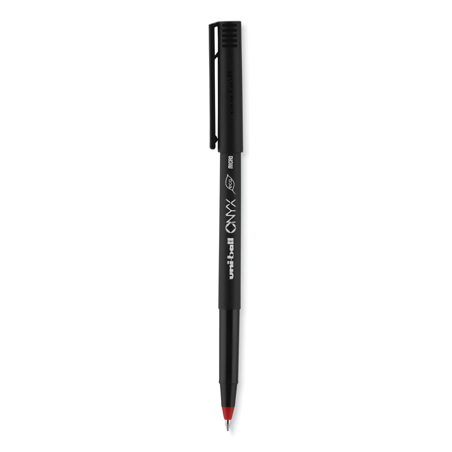 uni-ball ONYX Roller Ball Pen, Stick, Extra-Fine 0.5 mm, Red Ink, Black/Red Barrel, Dozen (60042)