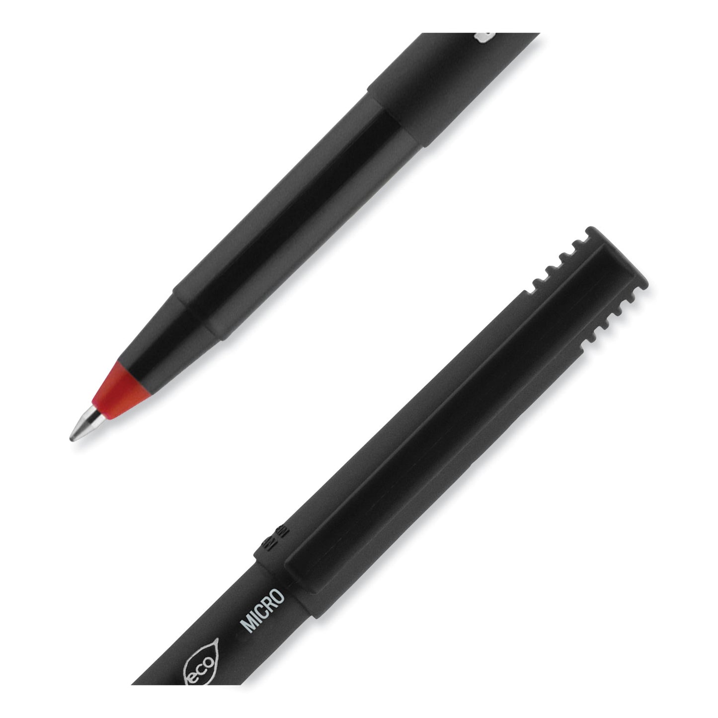 uni-ball ONYX Roller Ball Pen, Stick, Extra-Fine 0.5 mm, Red Ink, Black/Red Barrel, Dozen (60042)