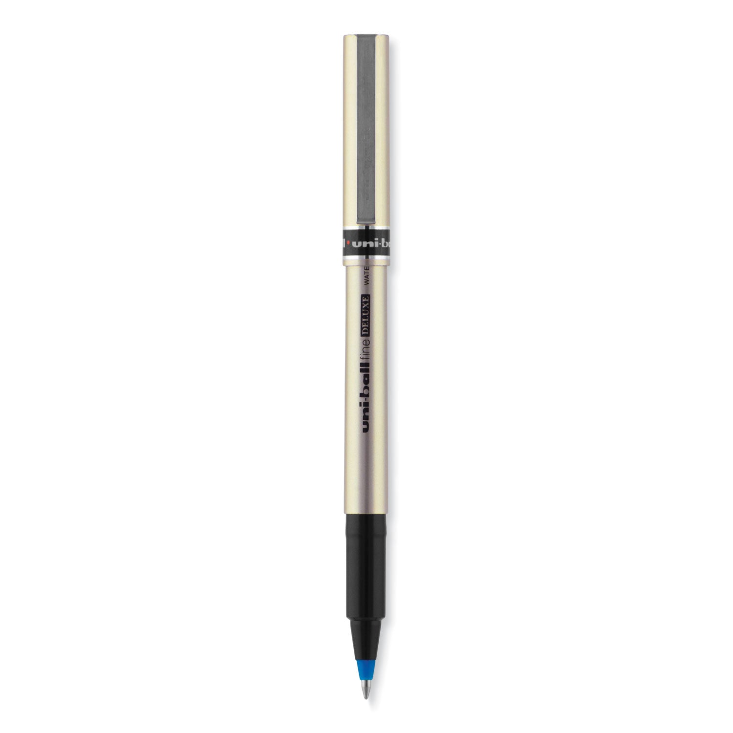 uni-ball Deluxe Roller Ball Pen, Stick, Fine 0.7 mm, Blue Ink, Champagne/Black/Blue Barrel, Dozen (60053)