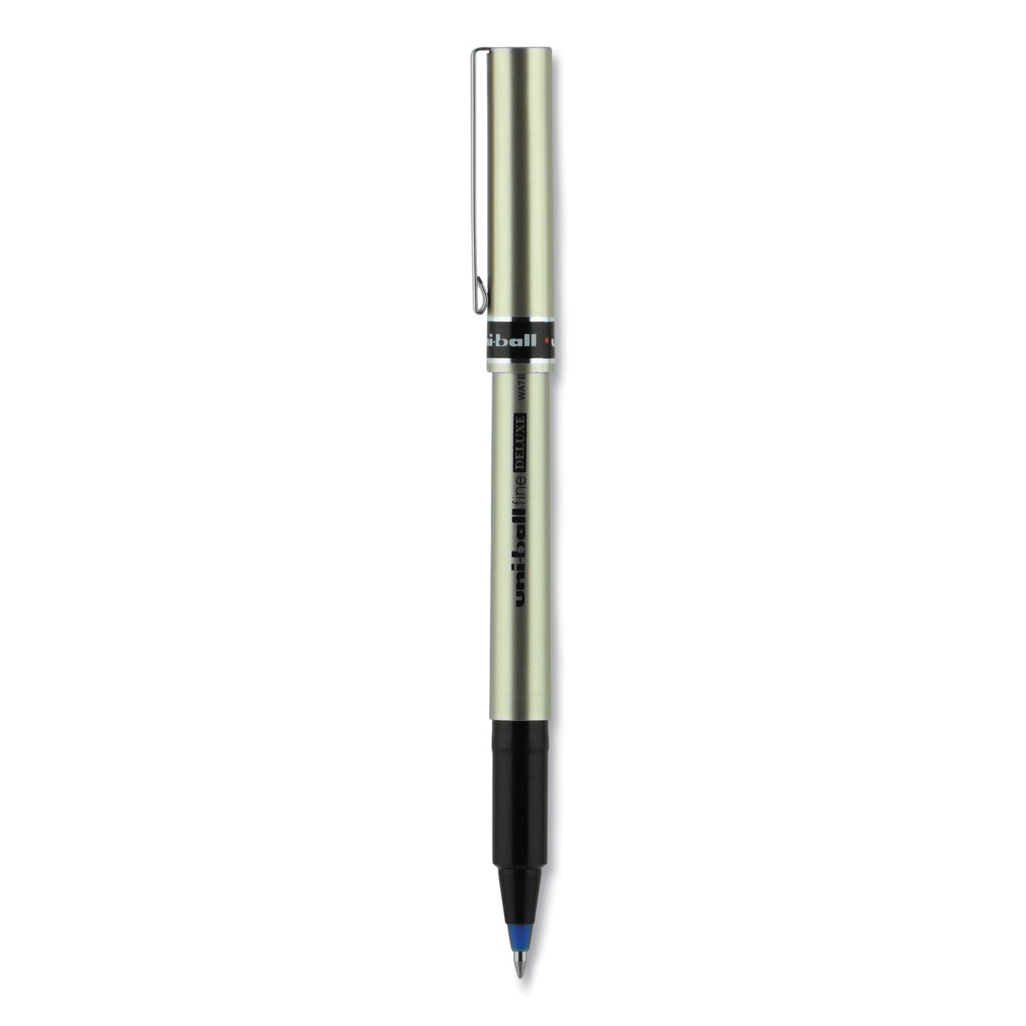 uni-ball Deluxe Roller Ball Pen, Stick, Fine 0.7 mm, Blue Ink, Champagne/Black/Blue Barrel, Dozen (60053)