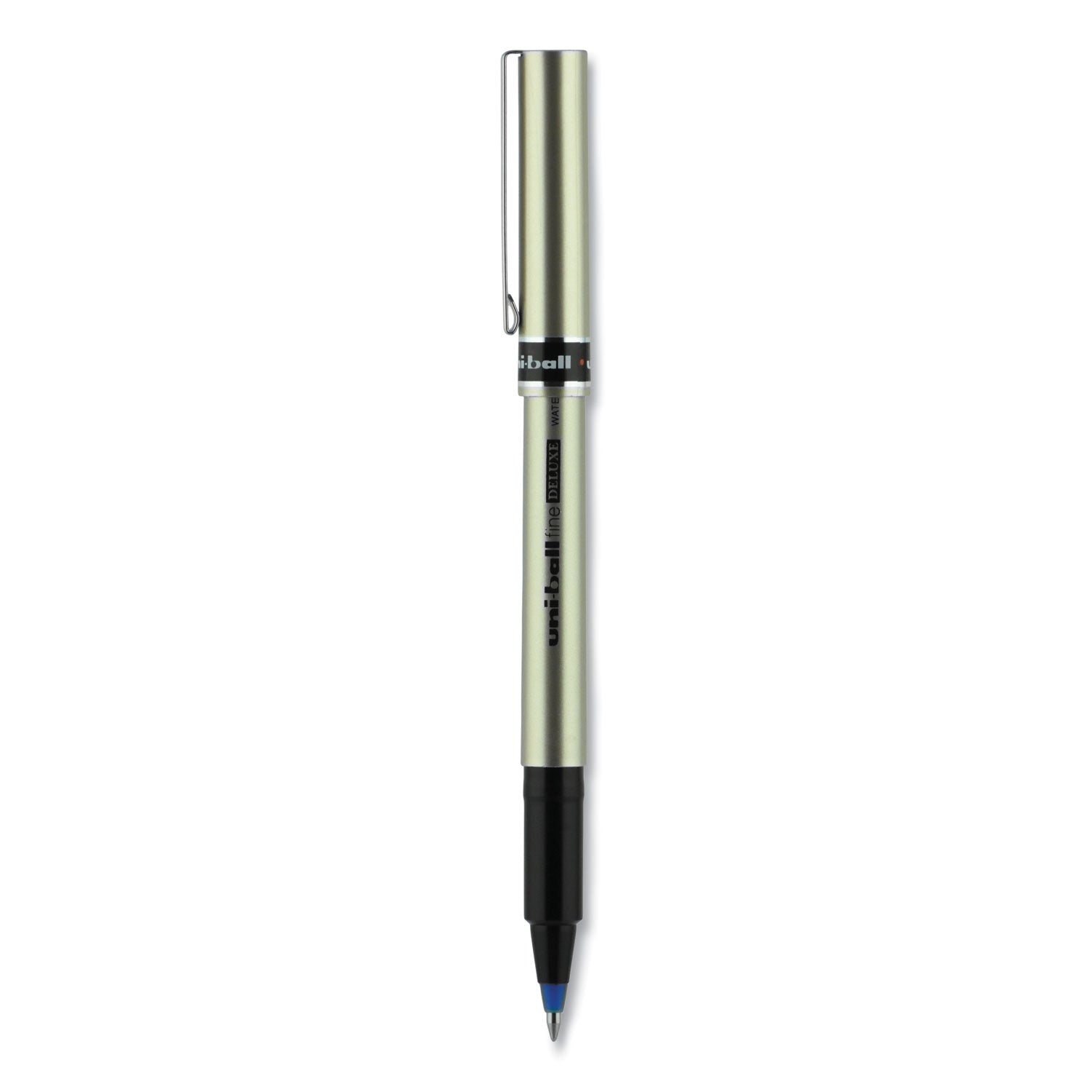 uni-ball Deluxe Roller Ball Pen, Stick, Fine 0.7 mm, Blue Ink, Champagne/Black/Blue Barrel, Dozen (60053)