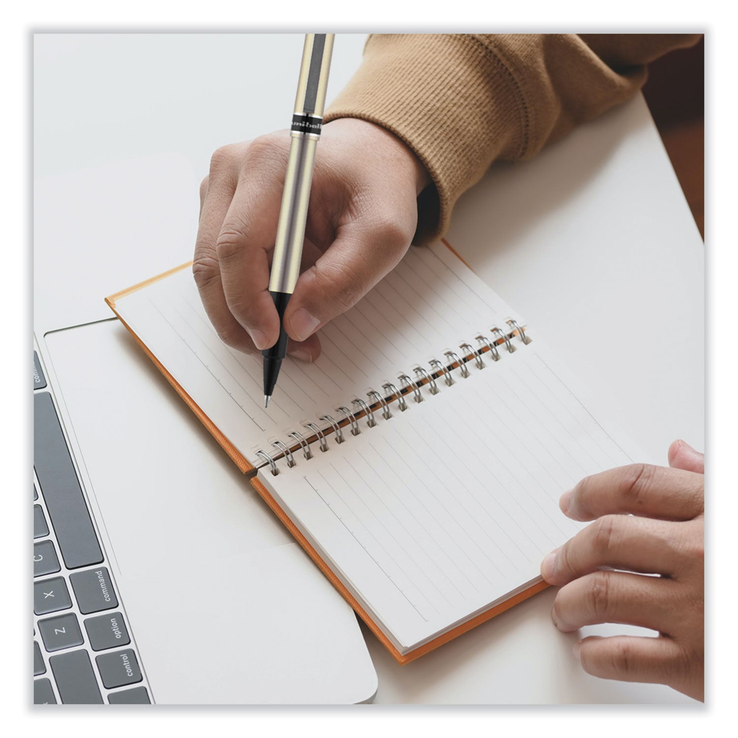 uni-ball Deluxe Roller Ball Pen, Stick, Fine 0.7 mm, Blue Ink, Champagne/Black/Blue Barrel, Dozen (60053)